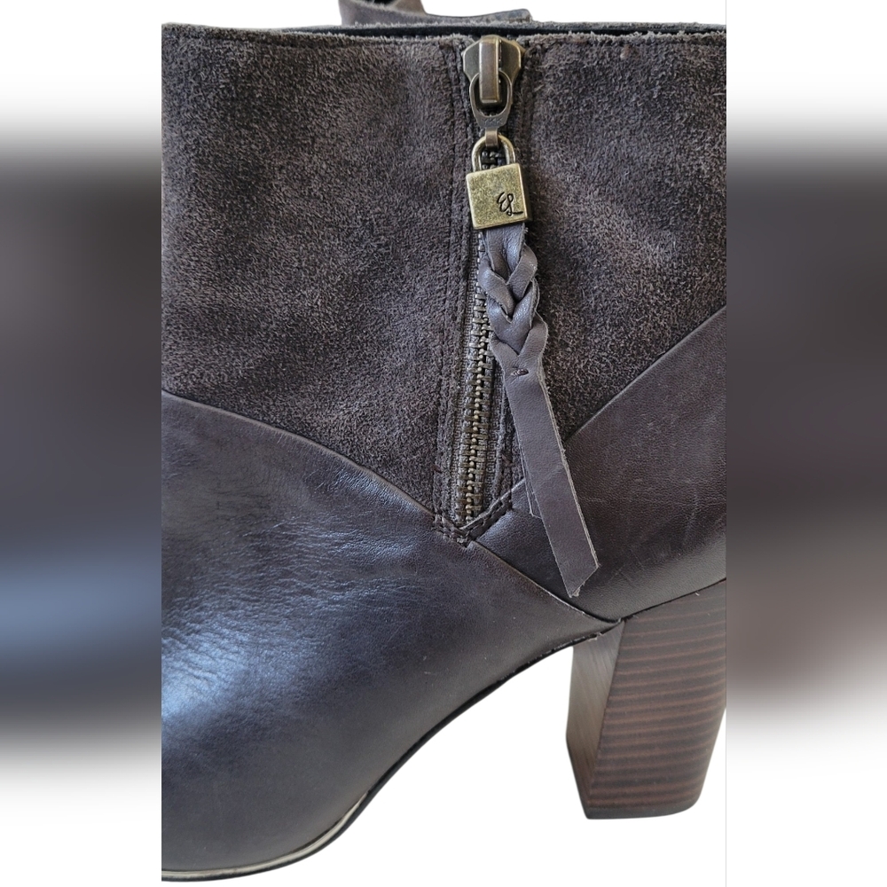 Elliott Lucca Dafne Ankle Booties Brown Leather & Suede, Block Heel, Women's 7.5 - Picture 3 of 12